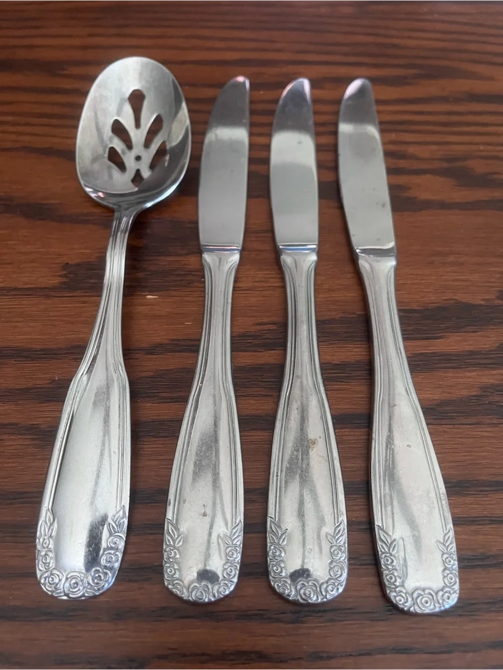 Pfaltzgraff seven  roses flatware replacement Lot slotted spoon butter knives